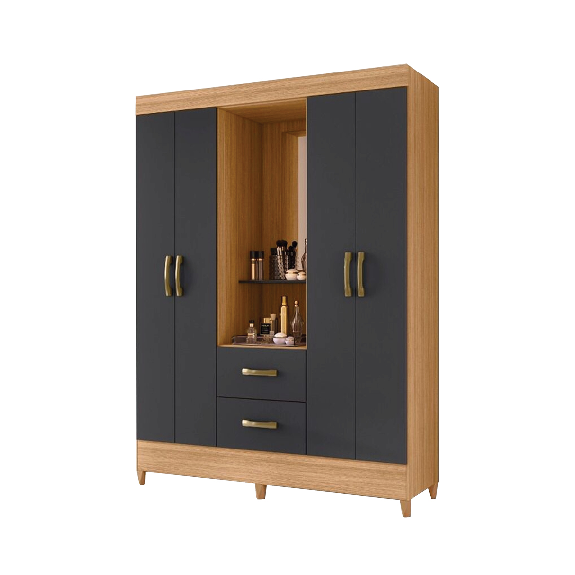 SOMIER KOALA PT NEGRO 1.40 + COMODA + ROPERO NATURE TITANIO + VENTILADOR RDC TECHO