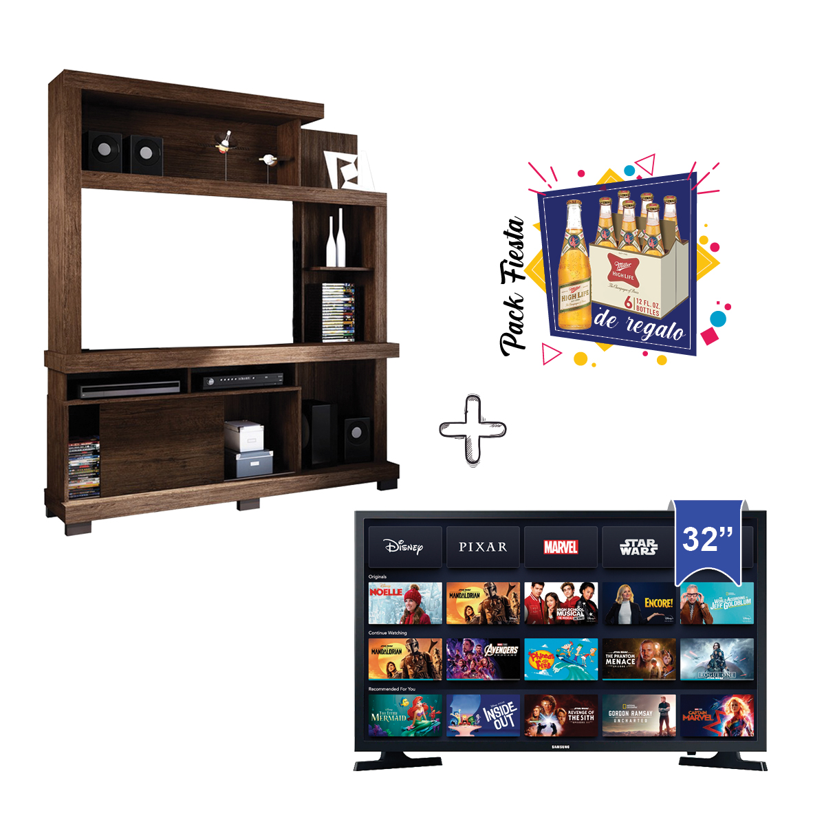 COMBO TV SAMSUNG 32T4300+ESTANTE NUGAR VIENA +PACK P6B330