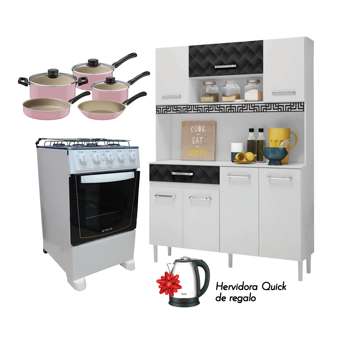 KIT MAGAZIN 120 CARV/RUST + COCINA 4H COLISEUM BL + TRAMONTINA CARIBE 27899/305+HERVIDORA QUICK 1.8I