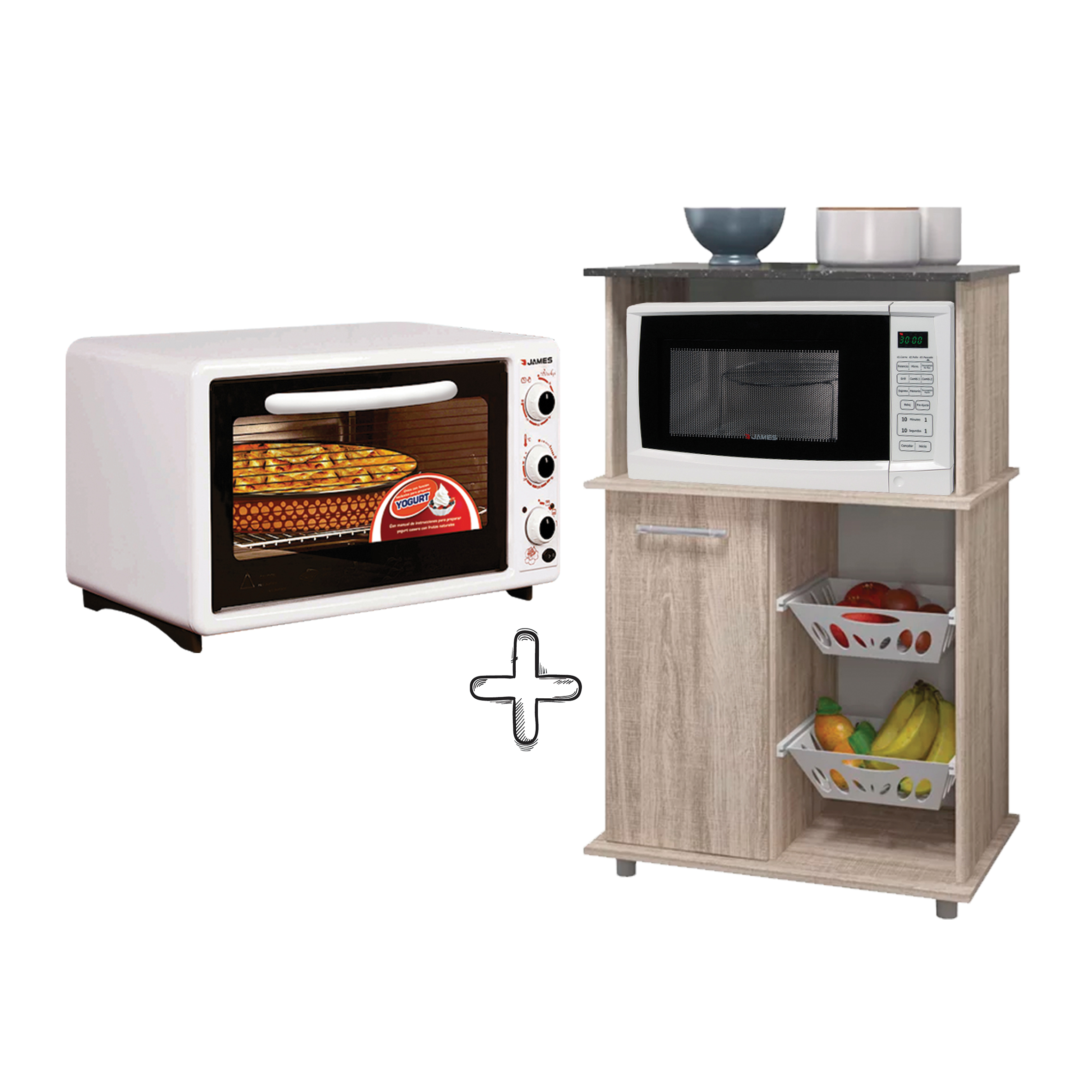 FRUTERA MOVEL MALU AREZZO + MICROONDAS JAMES 17L. J-17GD + HORNO JAMES 45L. HJTY45 TURBO