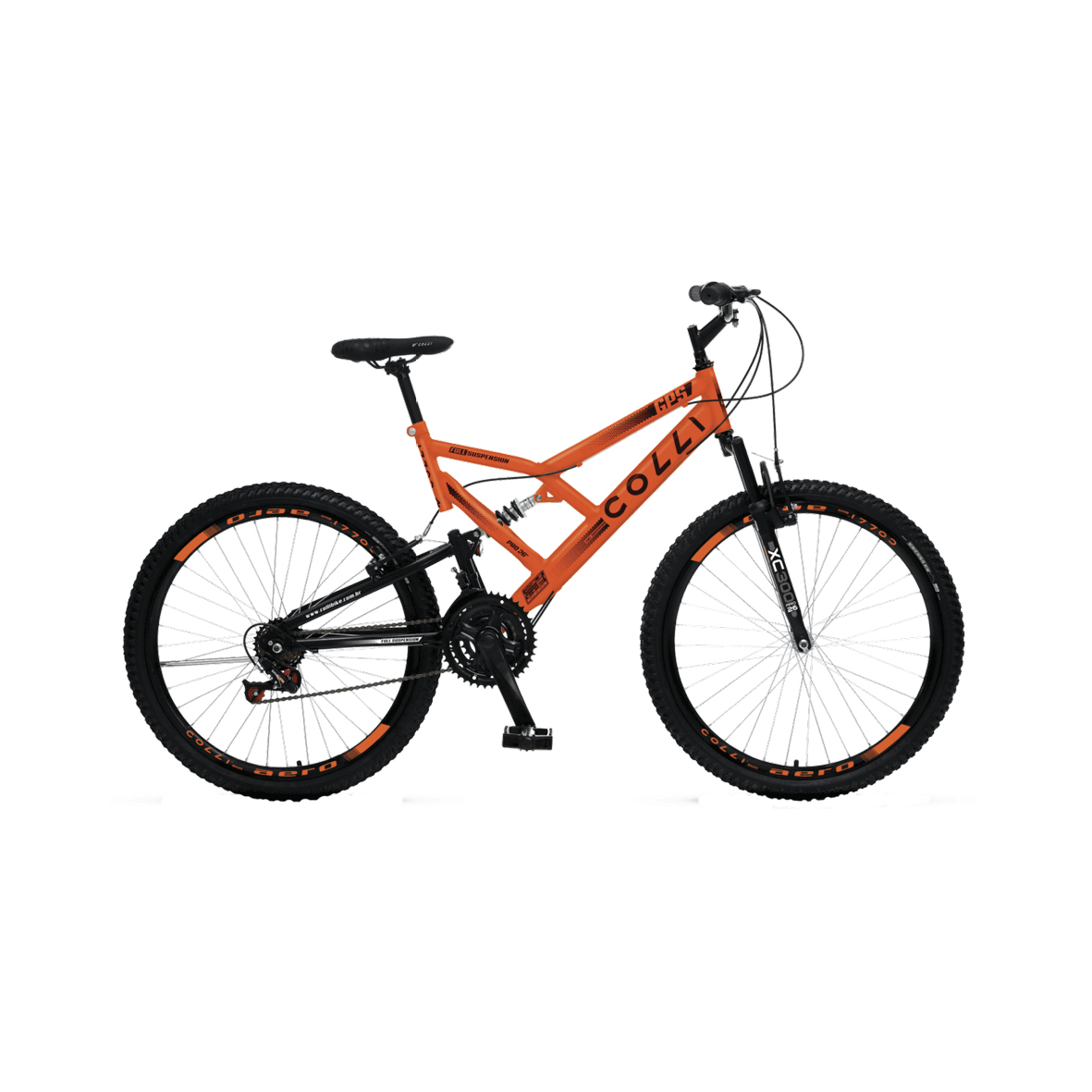 BICICLETA COLLI SUSP. ARO 26 148-12D 21M NARANJA/NEON DOBLE SUSPENSION