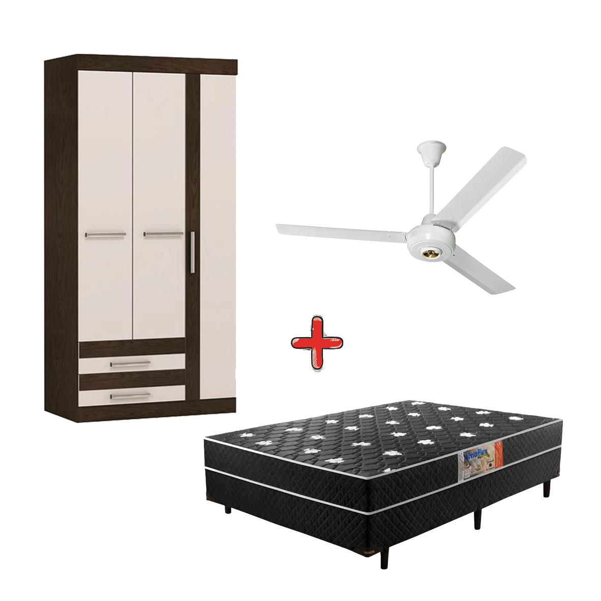 CAMA UMAFLEX GRANADA + ROPERO MOVEL ROMA 3P NO/OFF + VENTILADOR RDC TECHO 