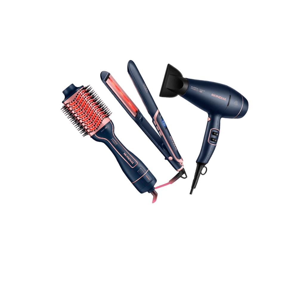 COMBO CEPILLO SECADOR MONDIAL INFRA RED + SECADOR DE PELO INFRA RED + PLANCHITA MONDIAL INFRARROJA