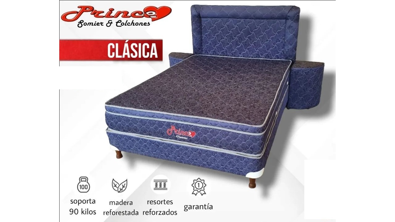 SOMIER PRINCE COMPLETO CLASIC 1.60 X 2.00 AZUL