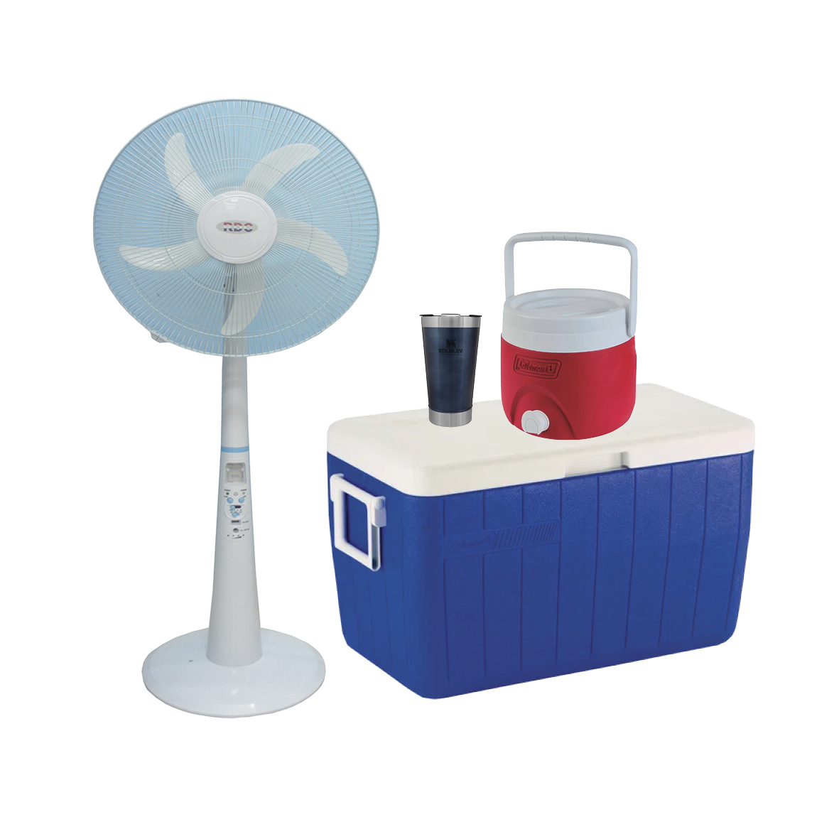 CONSERVADORA COLEMAN 48QT 4813 Y TERMO2G 703/718 + VASO STANLEY CLASSIC  ABR B + VENTILADOR RDC BATE