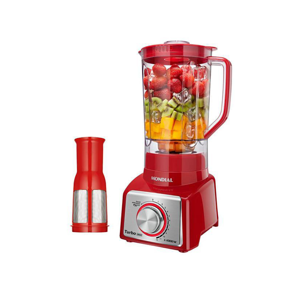 LICUADORA MONDIAL TURBO INOX  ROJO L-1000RI