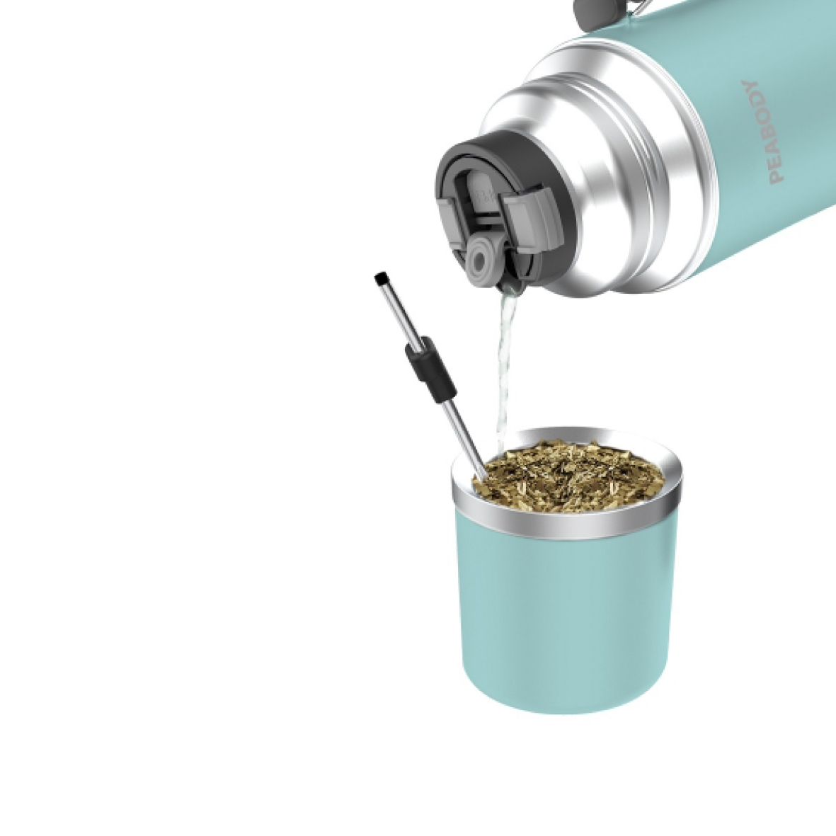 TERMO PEABODY PE-ET1000C ELECTRICO CELESTE + REGALO YERBA MATE