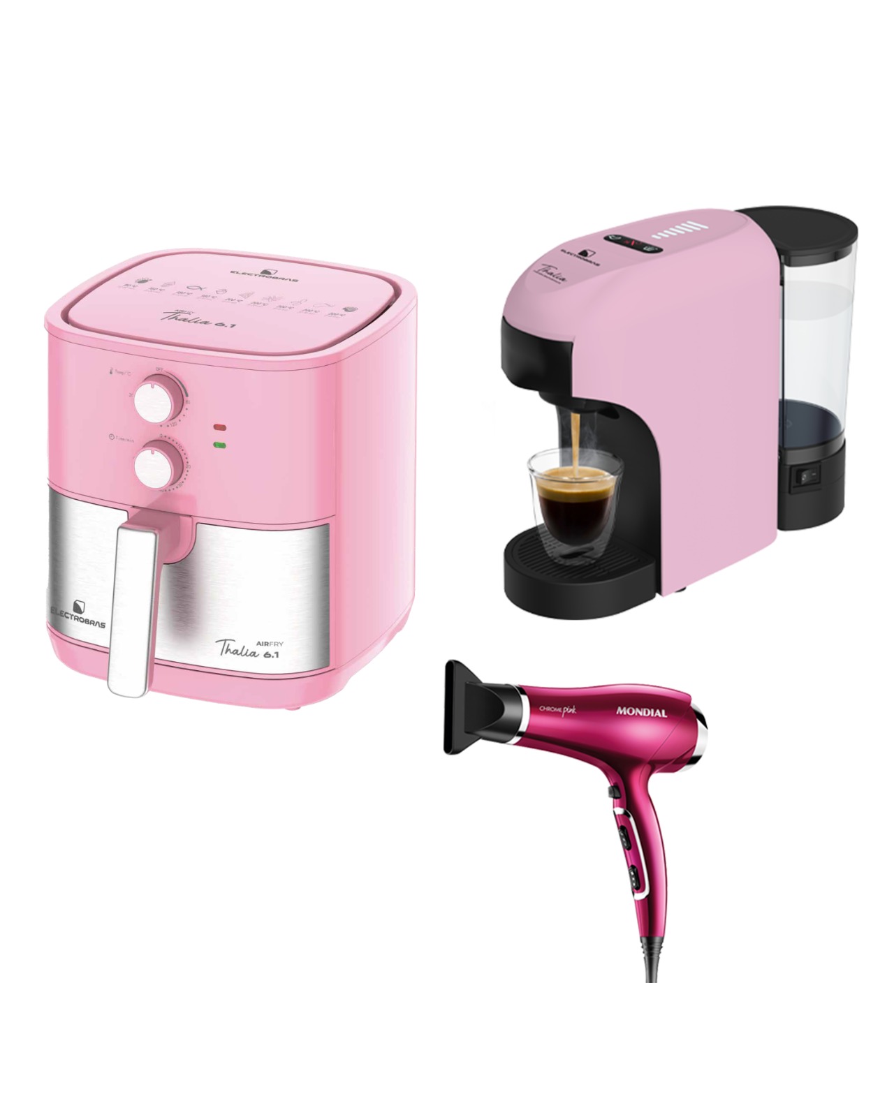AIR FRYER ELECTROBRAS THALIA +CAFETERA THALIA +REGALO SECADOR CHROME PINK SC-36