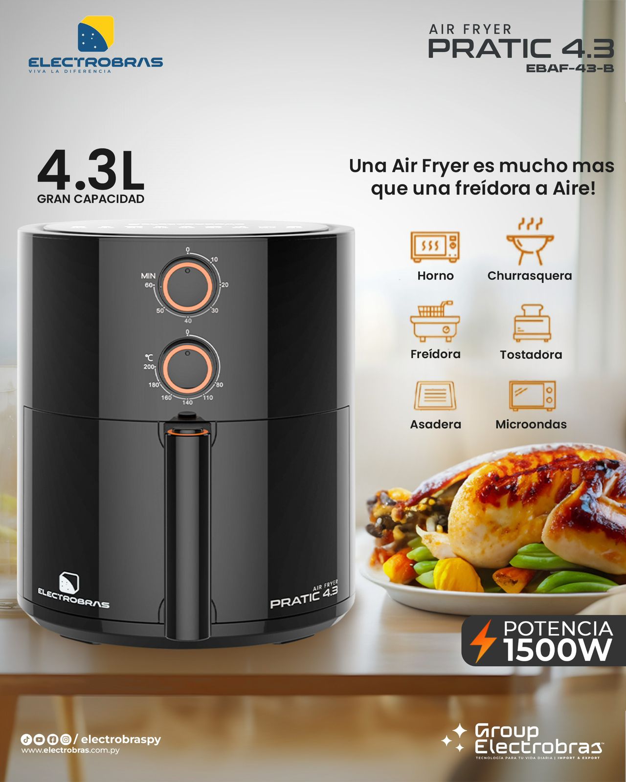 FREIDORA AIR FRYER ELECTROBRAS 4.3LTS ULTRA NEGRO EBAF-59B