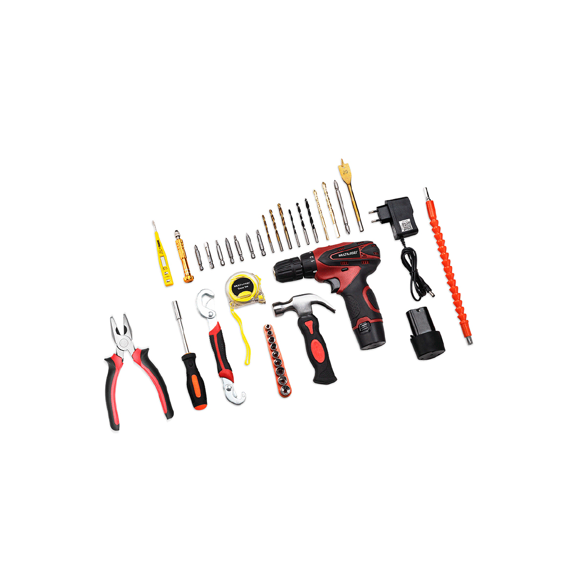 KIT HERRAMIENTAS MULTILASER HO073 12V BIV. + ACC. ROJO 37PZS