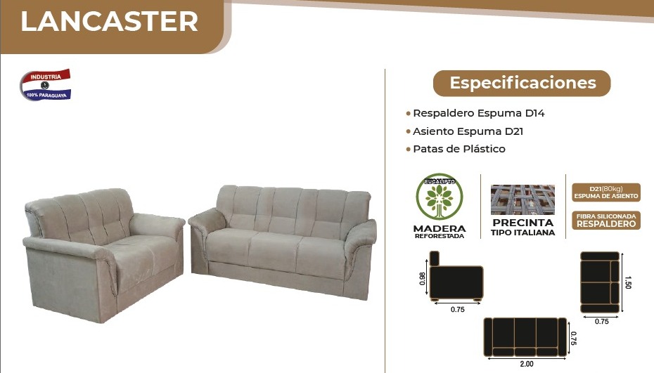 SOFA CONFORT LANCASTER 3x2 GRIS