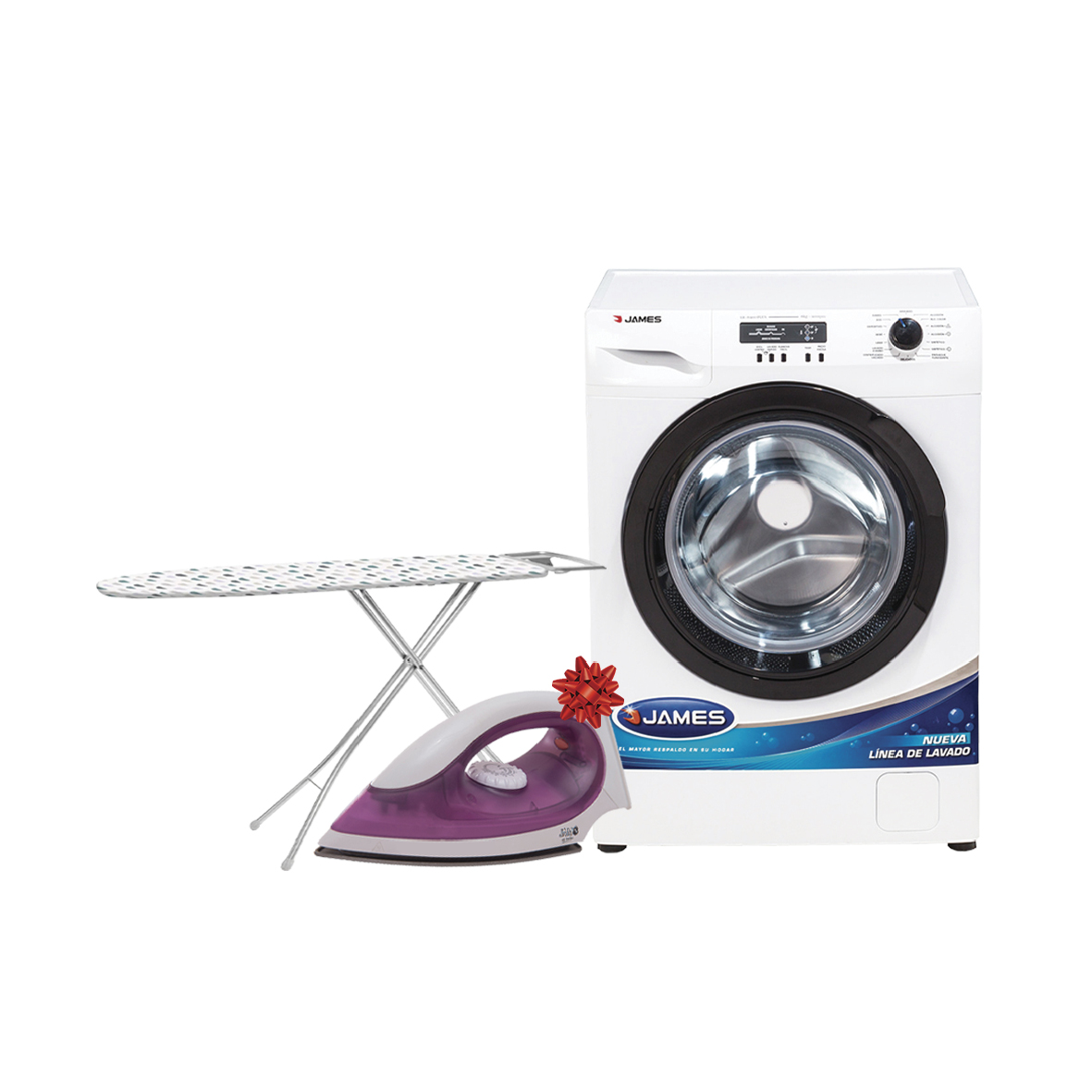 LAVARROPAS JAMES LR 6900 PLUS + MESA DE PLANCHAR UPALALA AZUL/CUADROS DE REGALO PLANCHA JAM ES-1128D