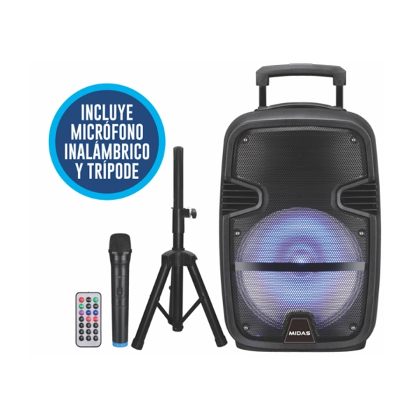 PARLANTE MIDAS KARAOKE BLU 15"C/ MICROFONO Y TRIPODE PS1523