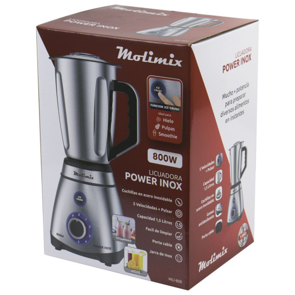 LICUADORA MOLIMIX POWER INOX JARRA DE INOX 1.5L 800W MLI-800