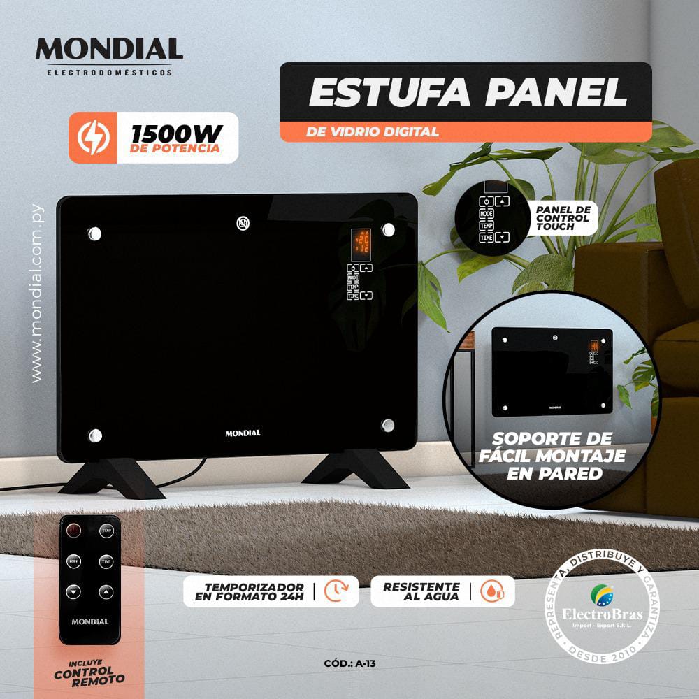 ESTUFA MONDIAL PANEL DIGITAL  A.-13 1500W NEGRO