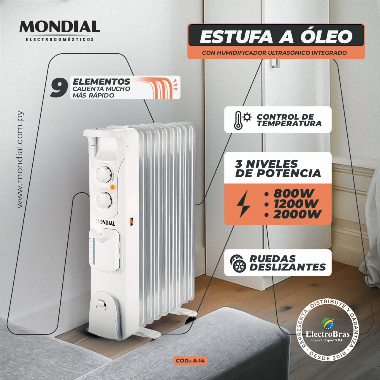 ESTUFA MONDIAL RADIADOR DE ACEITE A-14 2000W