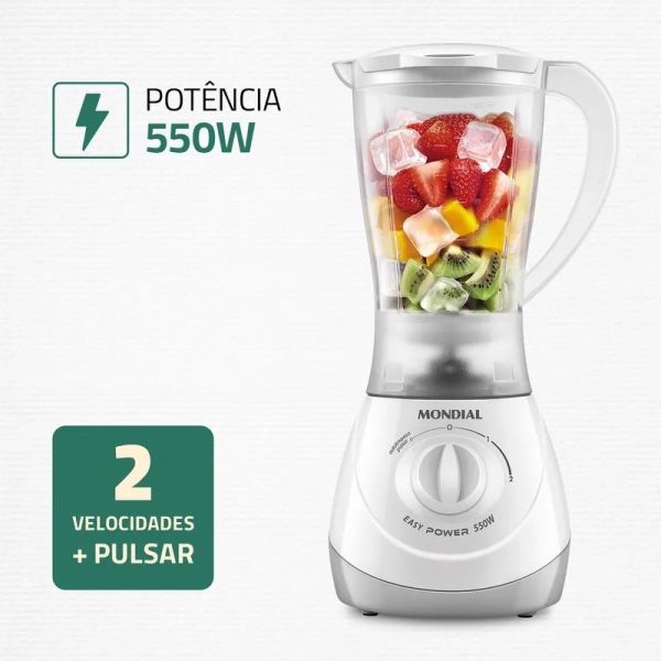 LICUADORA MONDIAL EASY POWER BLANCO L-550W 2V