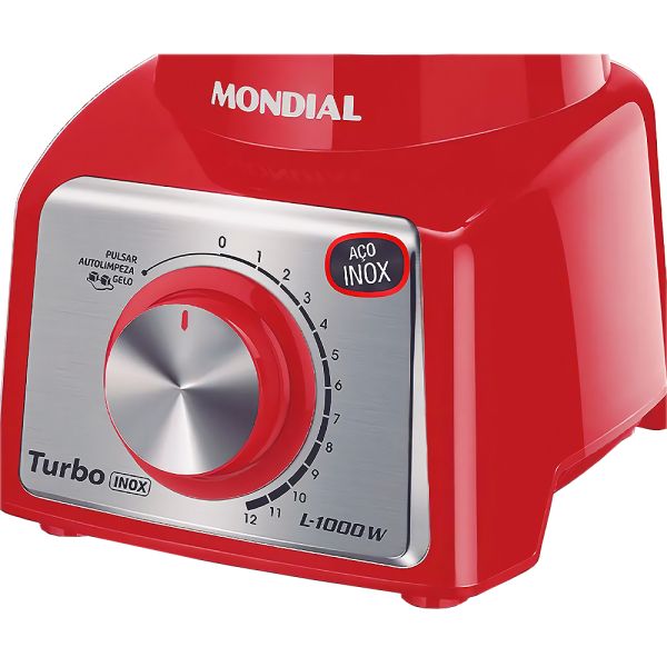 LICUADORA MONDIAL TURBO INOX  ROJO L-1000RI