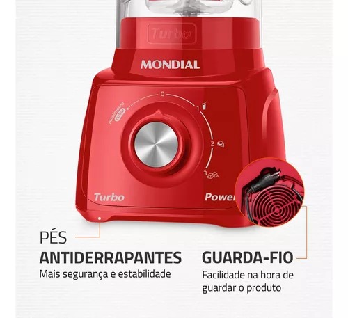 LICUADORA MONDIAL TURBO POWER ROJO 3V 2.2L L-99FR