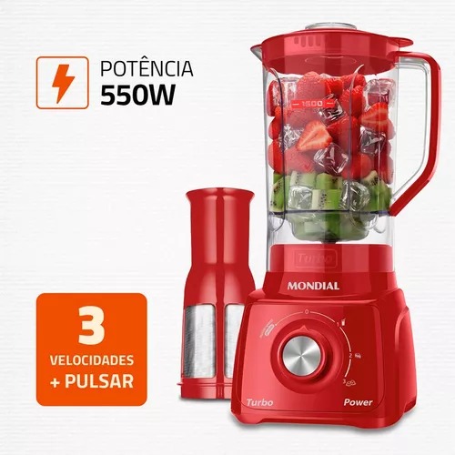 LICUADORA MONDIAL TURBO POWER ROJO 3V 2.2L L-99FR