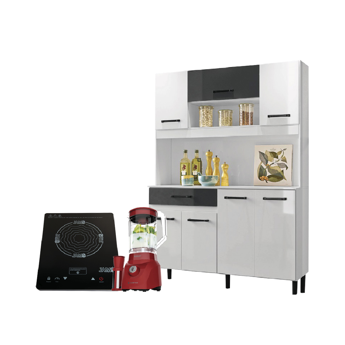 KIT MOVEL MAGAZIN 120 BL/NG + LICUADORA CADENCE LIQ411 ROBUST ROJO + PLACA JAM PREMIUM FYD-DS20-21