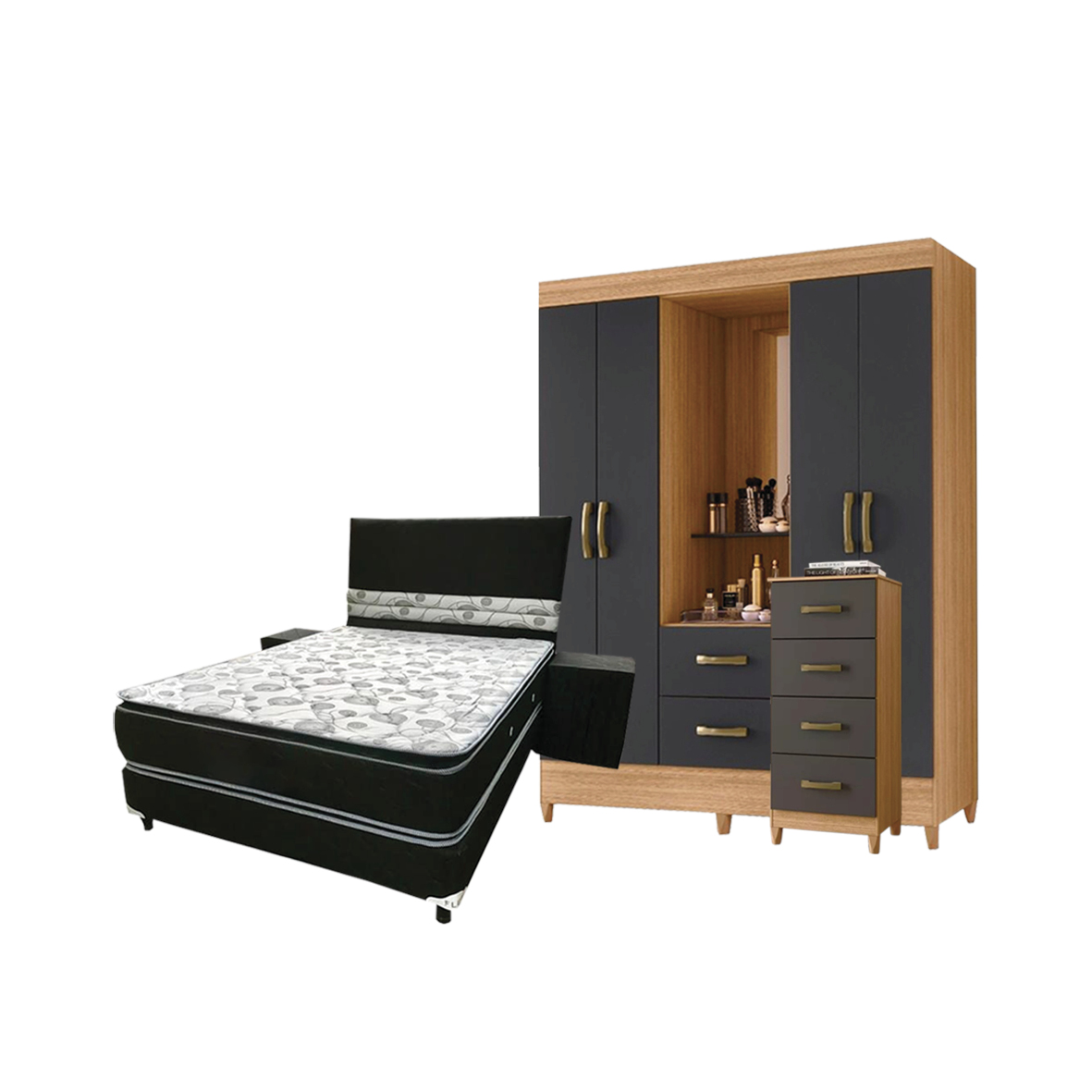 ROPERO MOVELMAX CAPELINA + COMODA MOVELMAX MOBI + SOMIER COMPLETO INMAPOL FLEX DUO 1.40 X 1.90