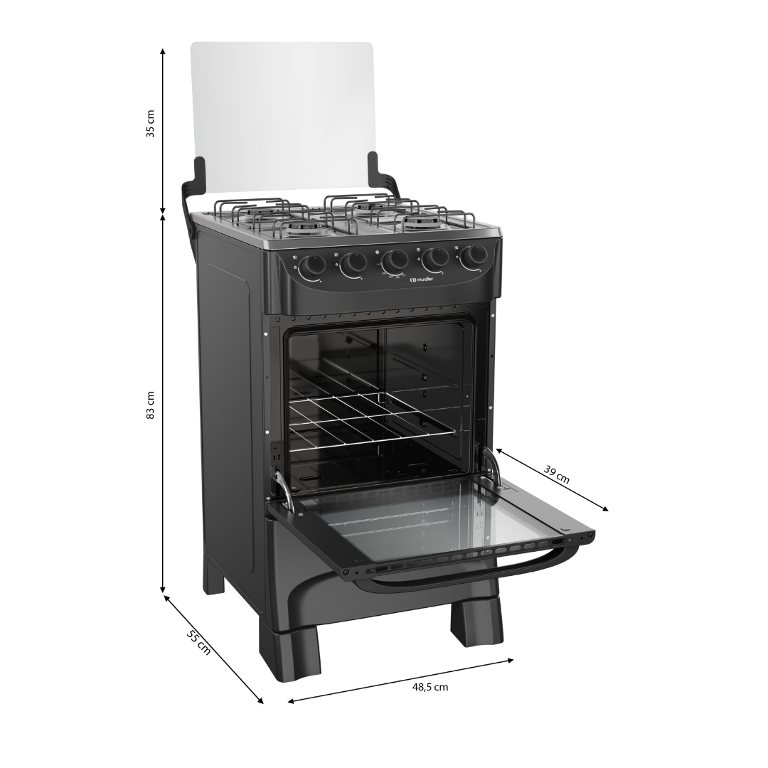 COCINA MUELLER MODERATTO 4H NEGRO SIN CAL.