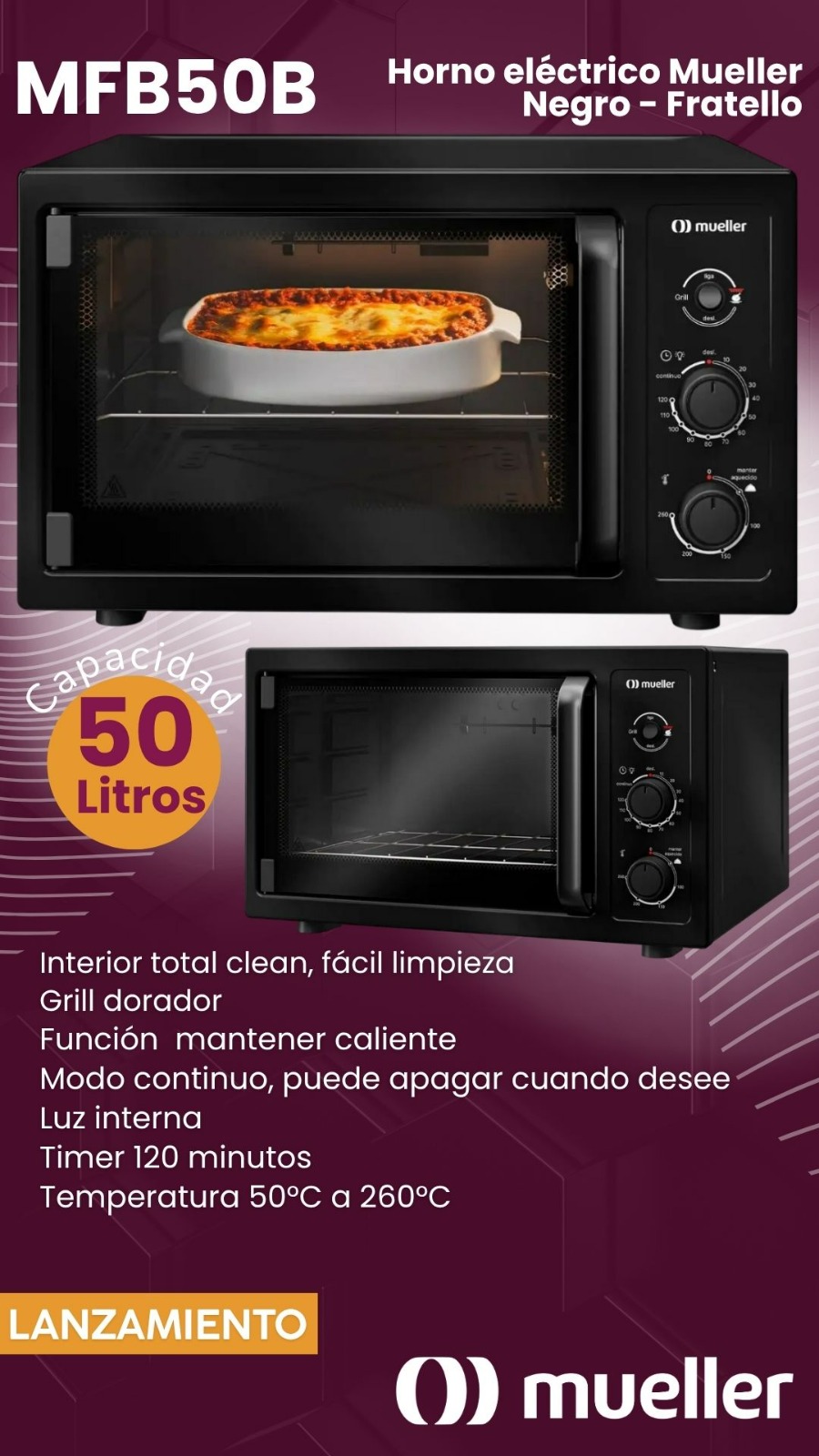 HORNO MUELLER FRATELLO 50LTS NEGRO MFB50B