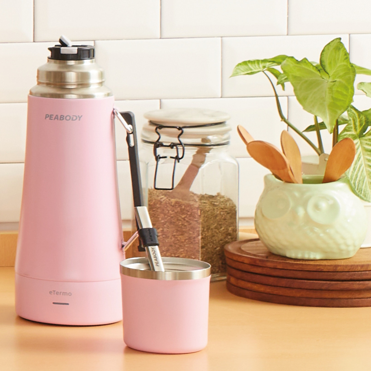 TERMO PEABODY PE-ET1000P ELECTRICO ROSA + REGALO YERBA MATE + VAUCHER