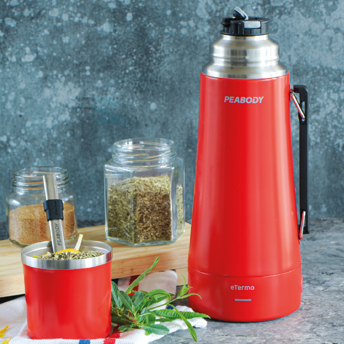 TERMO PEABODY PE-ET1000R ELECTRICO ROJO + REGALO YERBA MATE