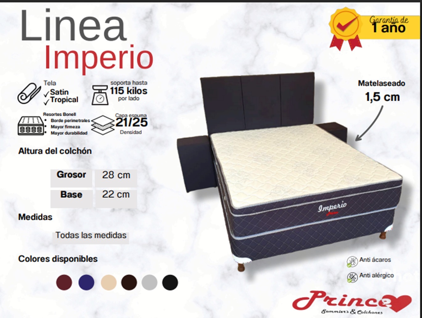 SOMIER PRINCE IMPERIO 1.60X2.00 COMPLETO AZUL