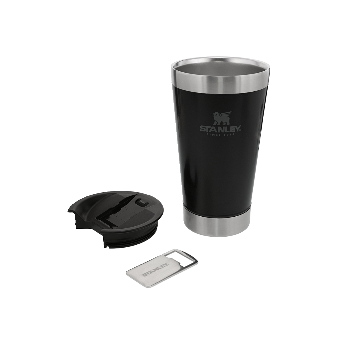 VASO CERVECERO STANLEY NEGRO CON TAPA/ABRIDOR 8936